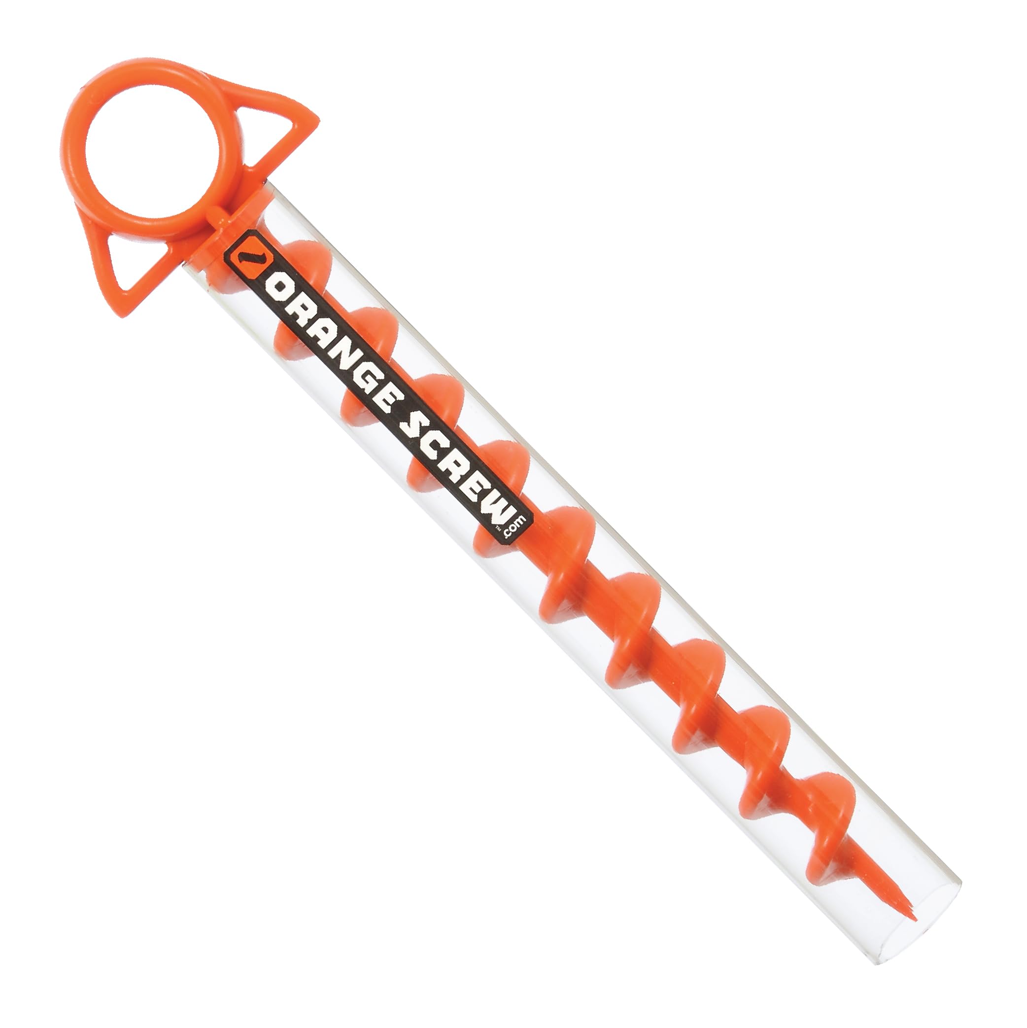 Orange Screw ground anchor with T-Grip Tool for quick, lever-assisted setup.