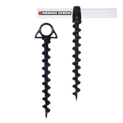 Orange Screw heavy-duty ground anchor, large two-pack, ready for robust outdoor setups.