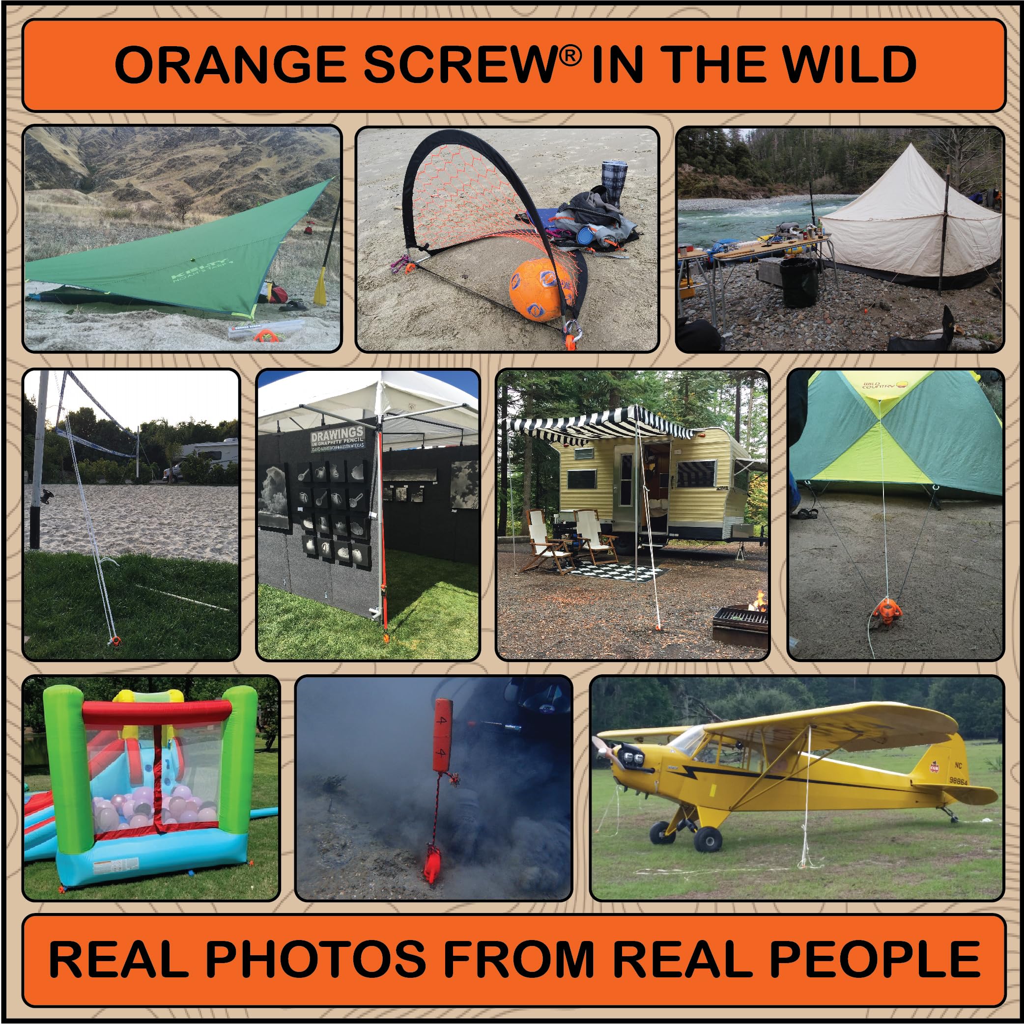 Orange Screw proudly made in USA, high-quality ground anchors for outdoors.