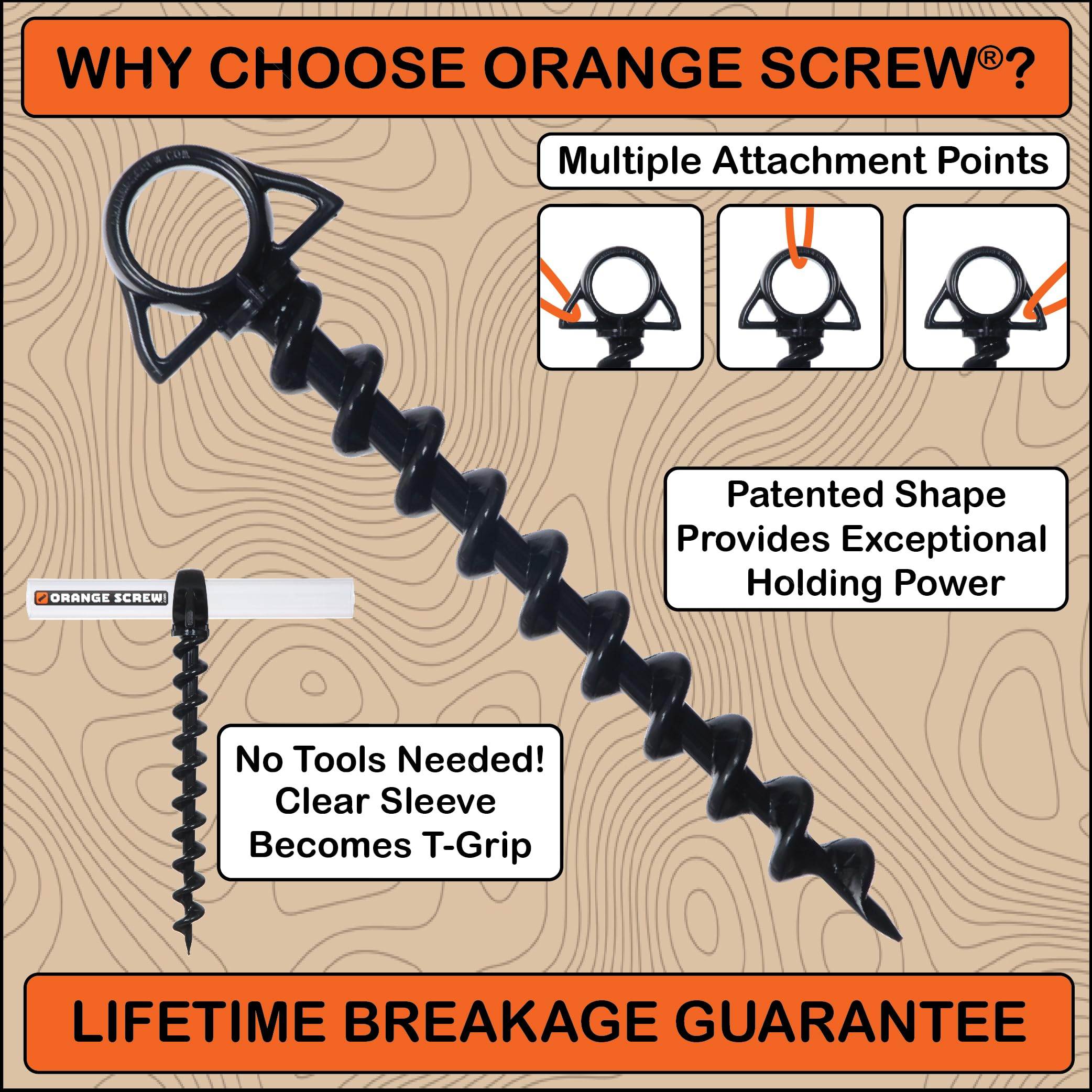 Orange Screw T-Grip Tool attached to anchor improves leverage during installation.