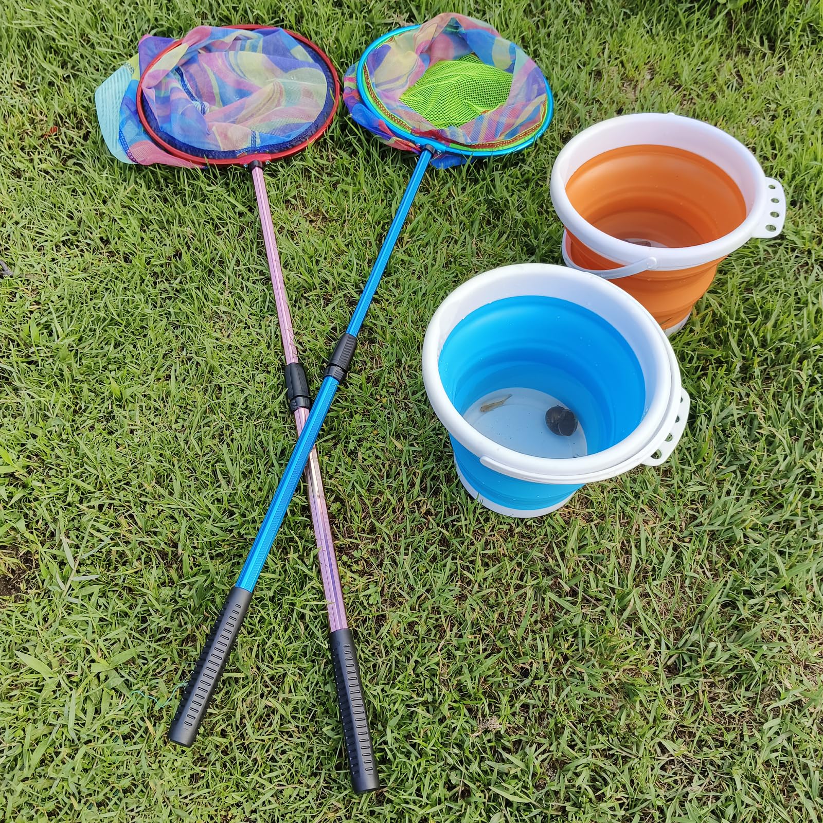 Orange silicone bucket for kids fishing net set