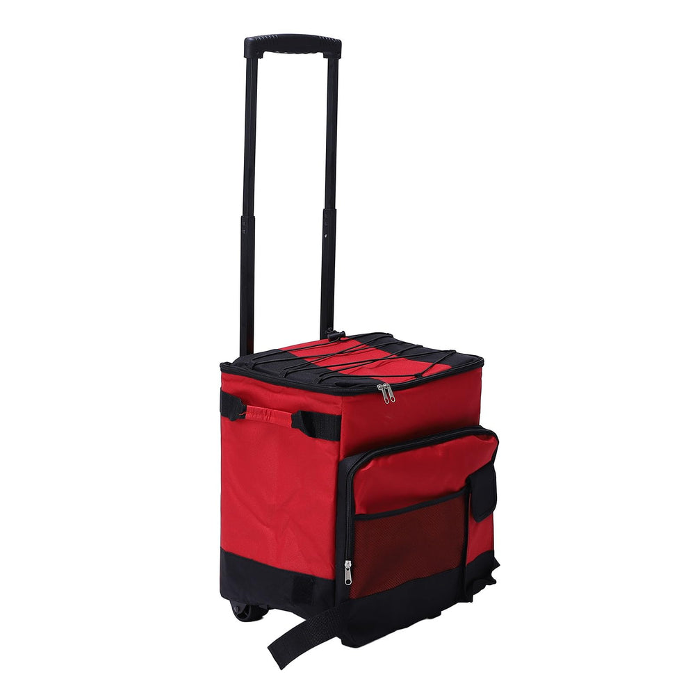 Oreilet soft cooler with wheels in full view, ideal for camping and travel.