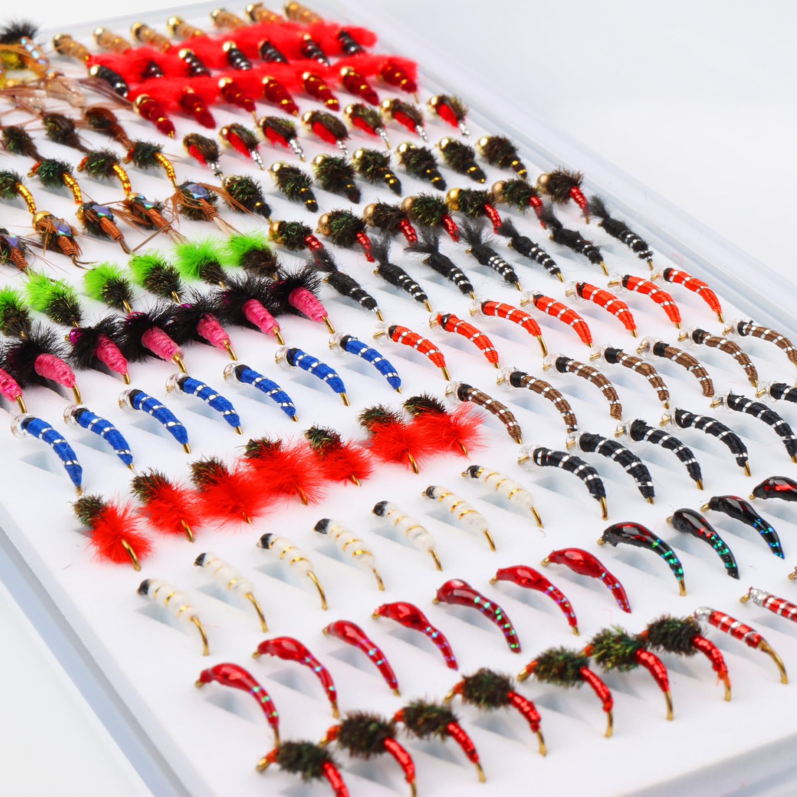 Organized storage showing 168 flies in a box