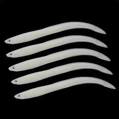 Five OriGlam soft eel lures in a pack for bass, pike and trout