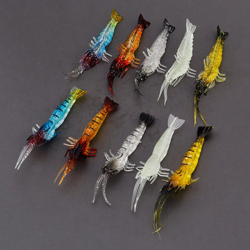 Vivid colored soft lure with realistic shrimp features