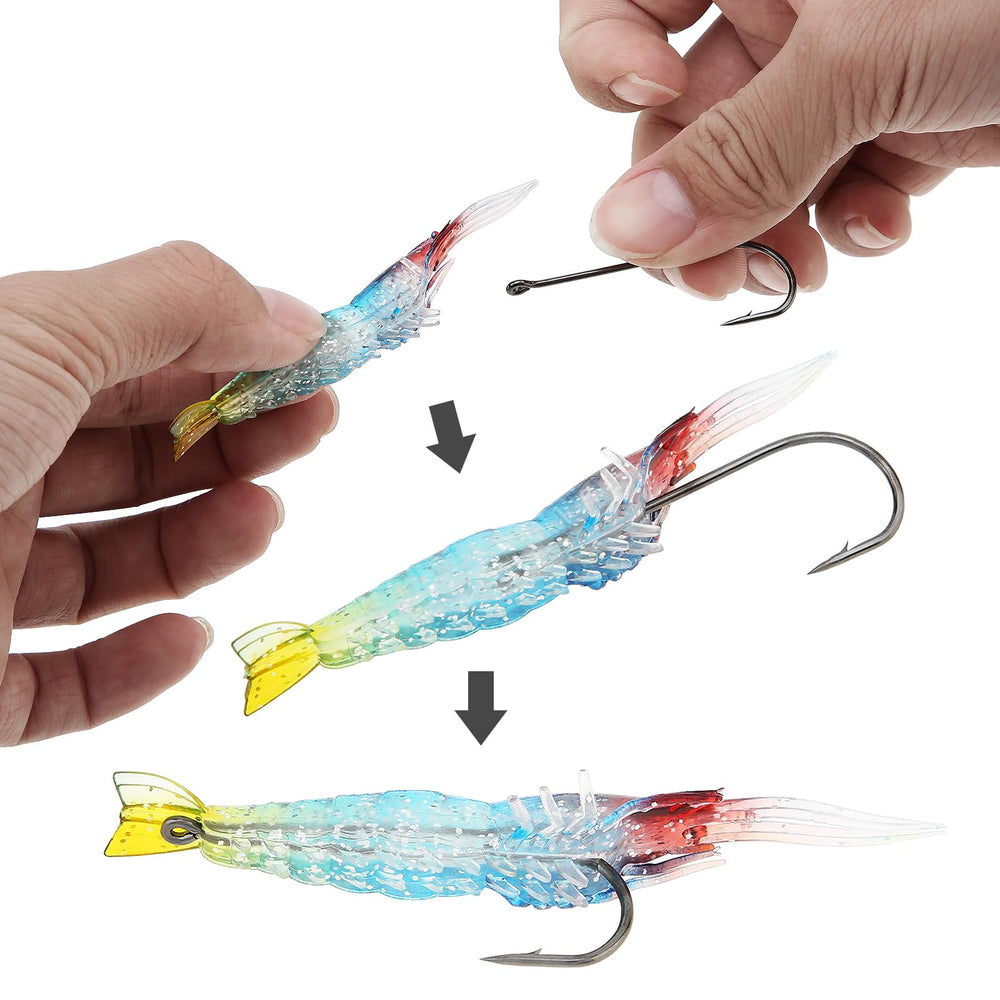 Detailed bionic eyes on silicone shrimp lure