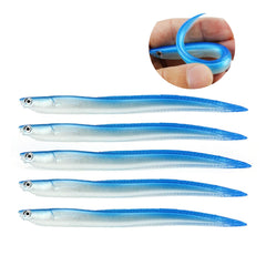 OriGlam soft bionic eel lure blue close-up with 3D eyes, 14 cm