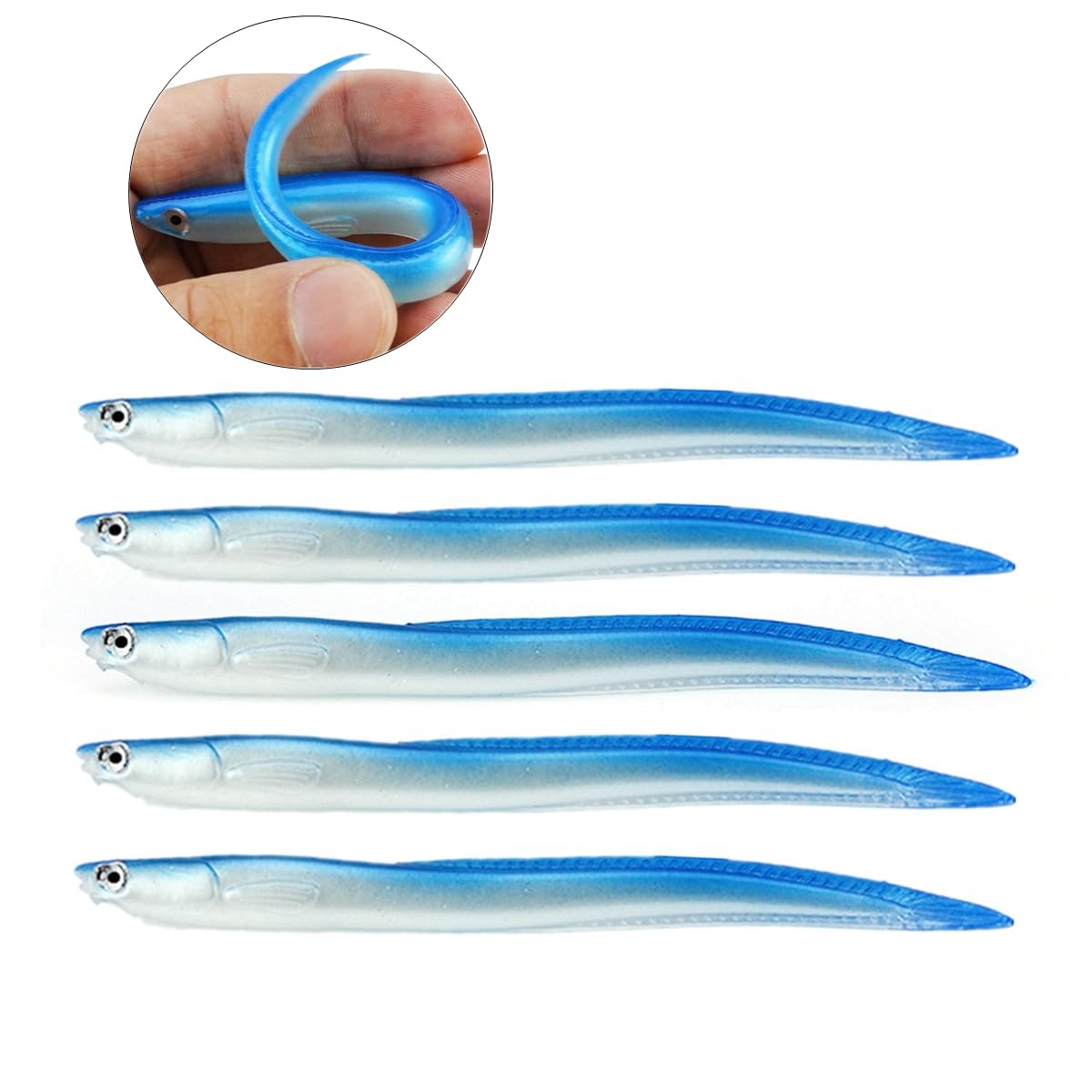 Blue eel lure in water demonstrating kicking motion