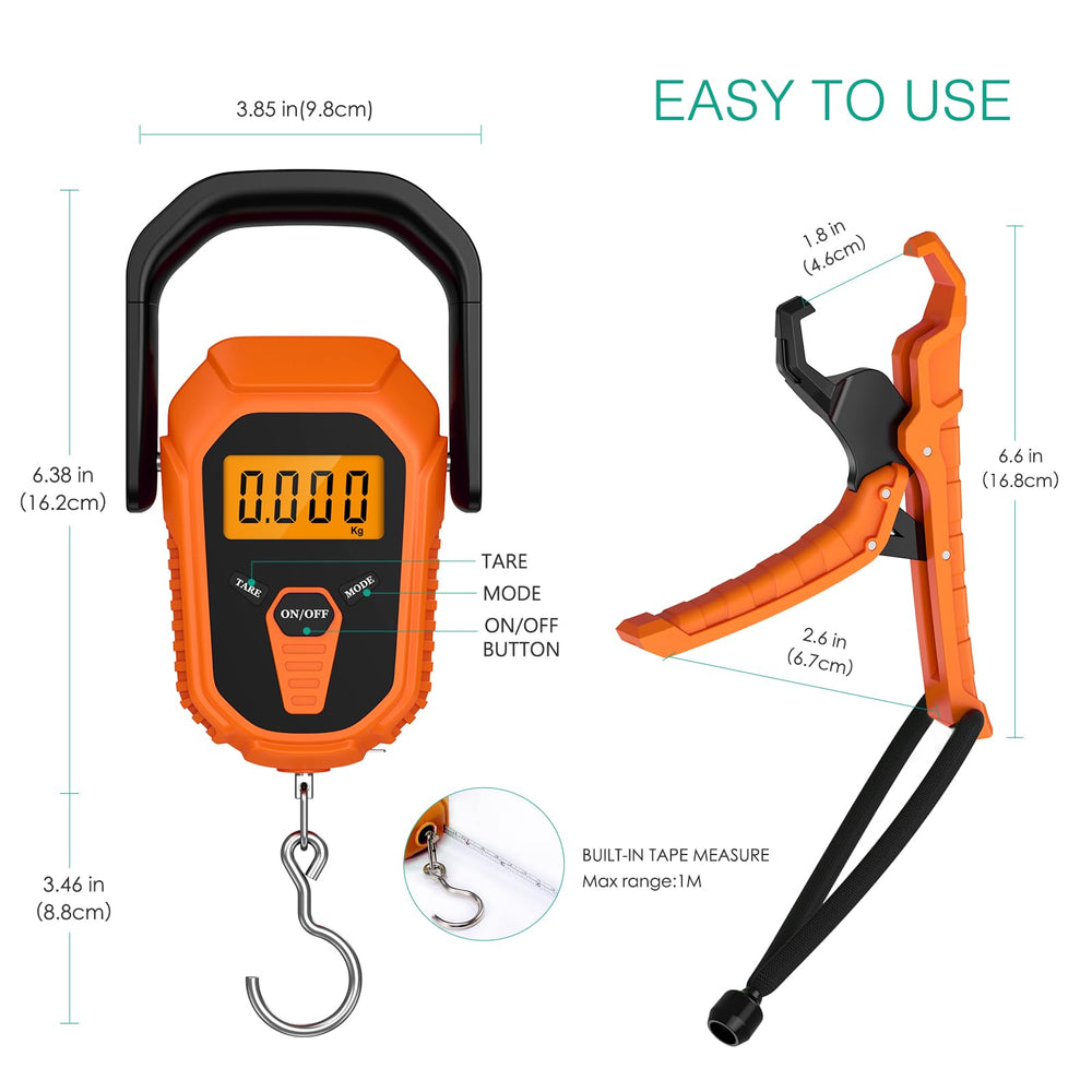 38-inch built-in tape measure extended beside luggage for size reference