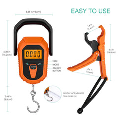 38-inch built-in tape measure extended beside luggage for size reference