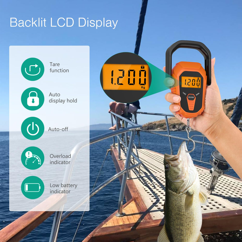 Display showing weight in pounds with orange backlight