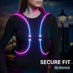 OrigCharge LED Vest color modes front demonstrates versatile lighting for workouts