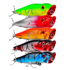 OriGlam 5pc set of 9cm 3D eyes topwater popper lures in mixed colors