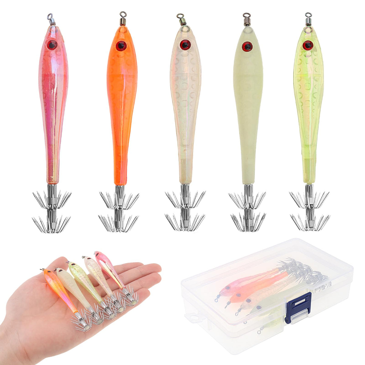OriGlam 5pcs squid jigs set – overall product image