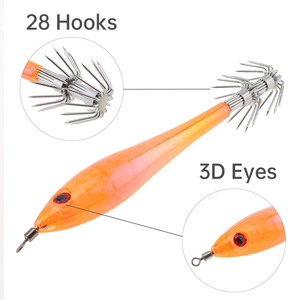 Pink squid jig close-up with sharp hook