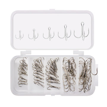 OriGlam 50pcs Treble Hooks Kit - high carbon steel hooks in silver finish, sizes 2# 4# 6# 8# 10#