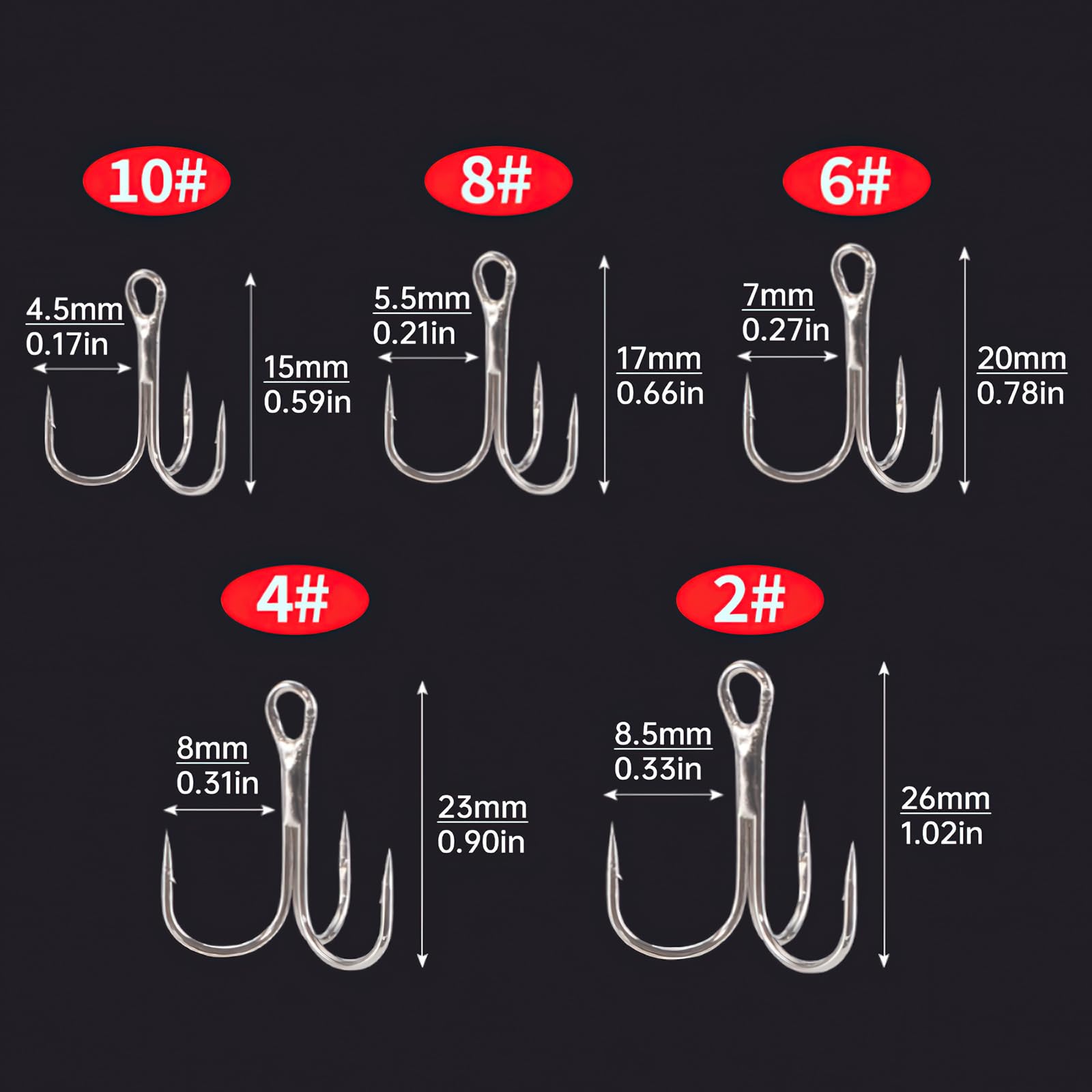 White nickel-plated treble hook surface close-up