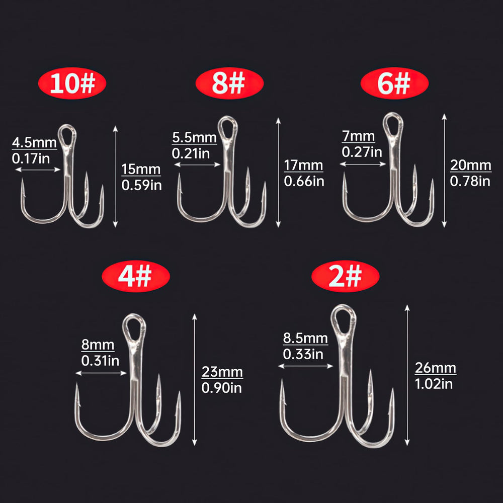 White nickel-plated treble hook surface close-up