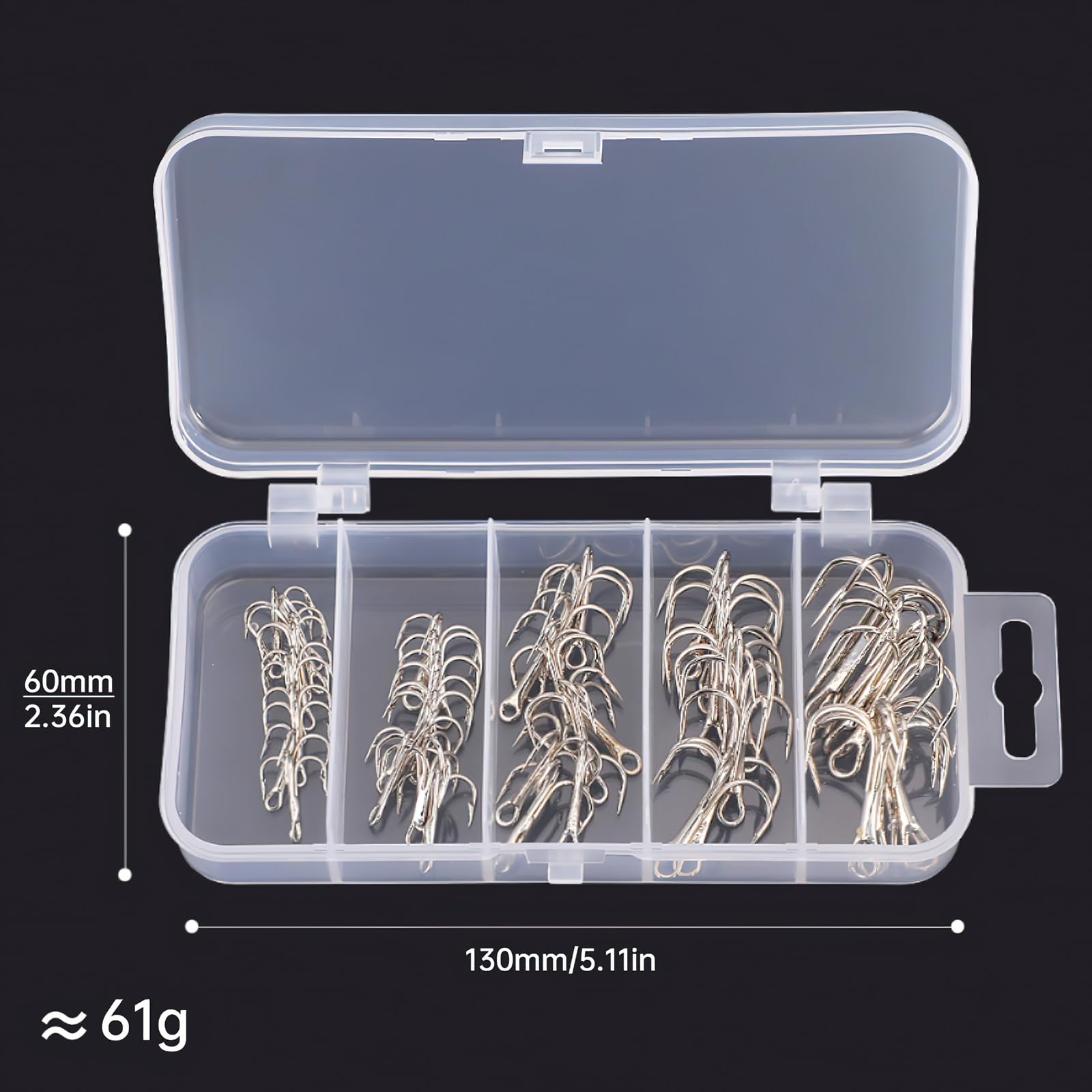 Assorted sizes 2# 4# 6# 8# 10# treble hooks