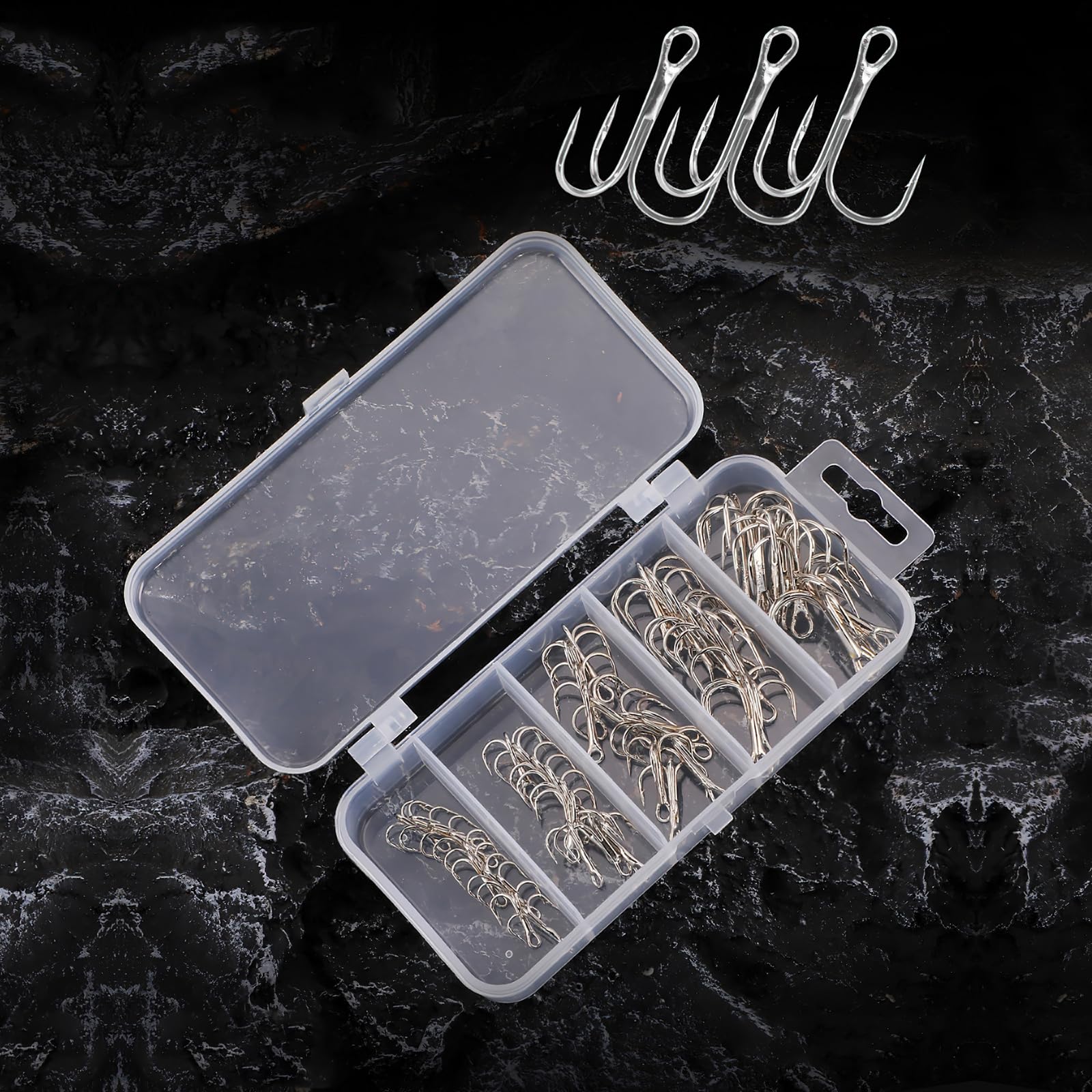 High carbon steel treble hook close-up showing durability