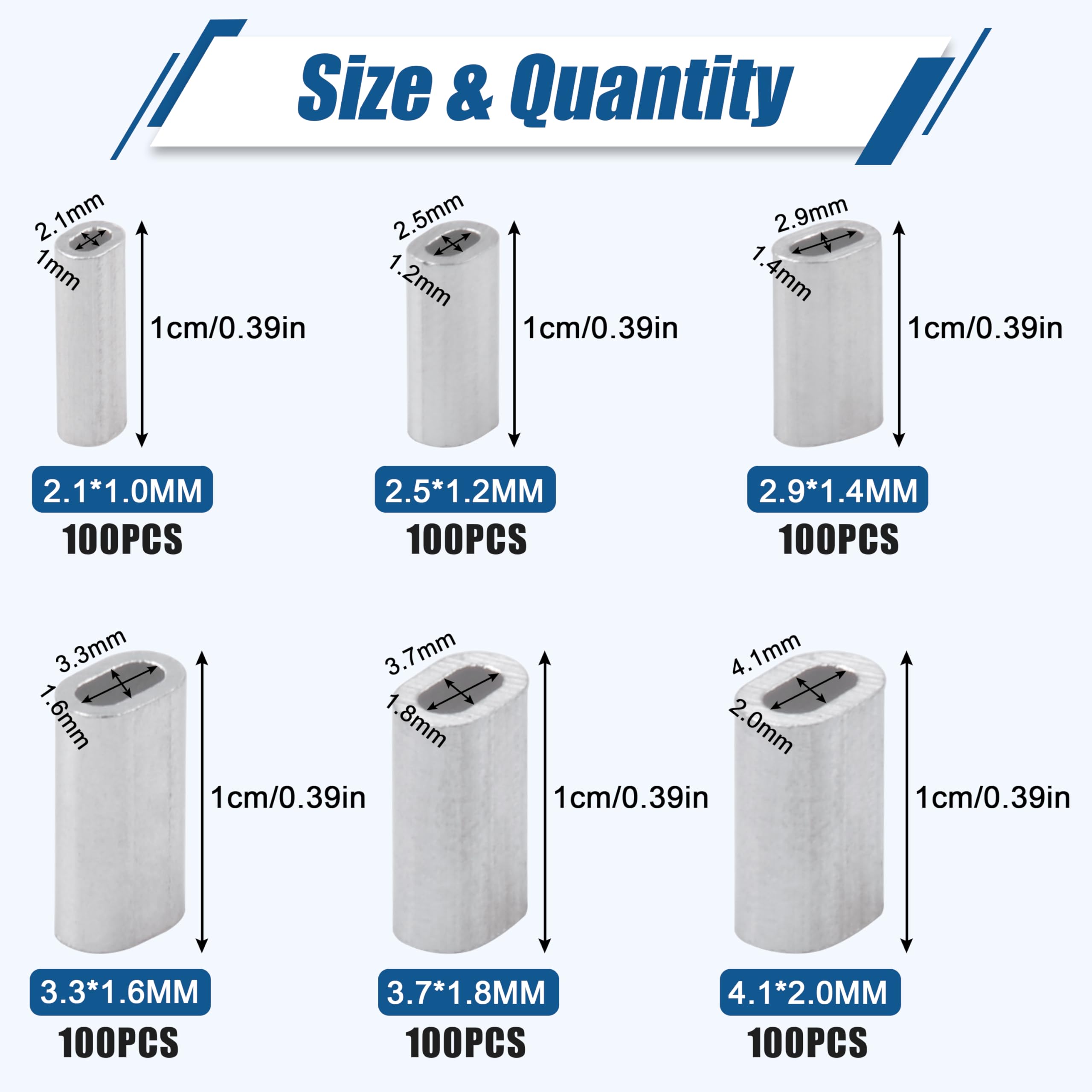 Assorted sizes of aluminum fishing crimp sleeves