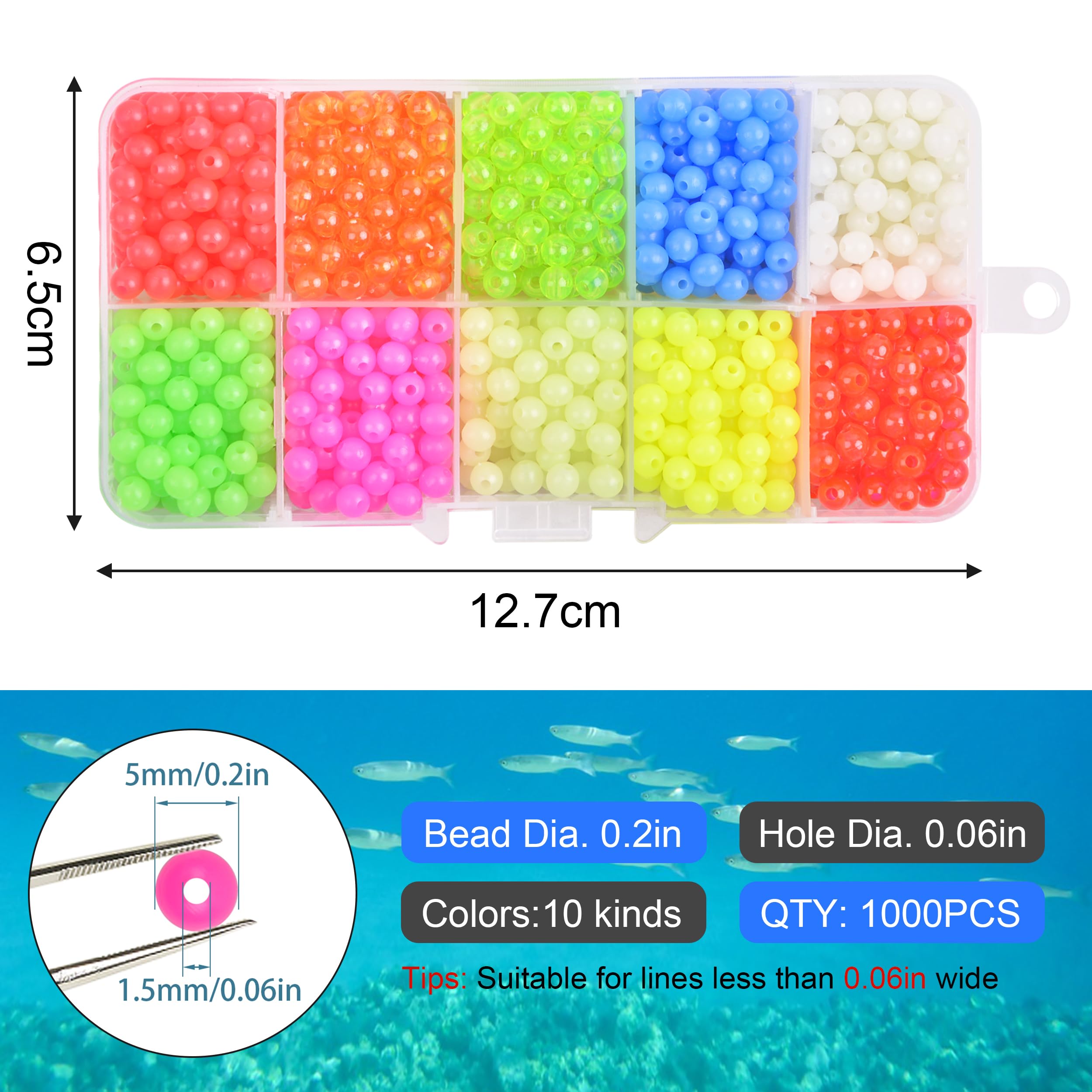 Glow-in-the-dark beads (three colors) for night fishing
