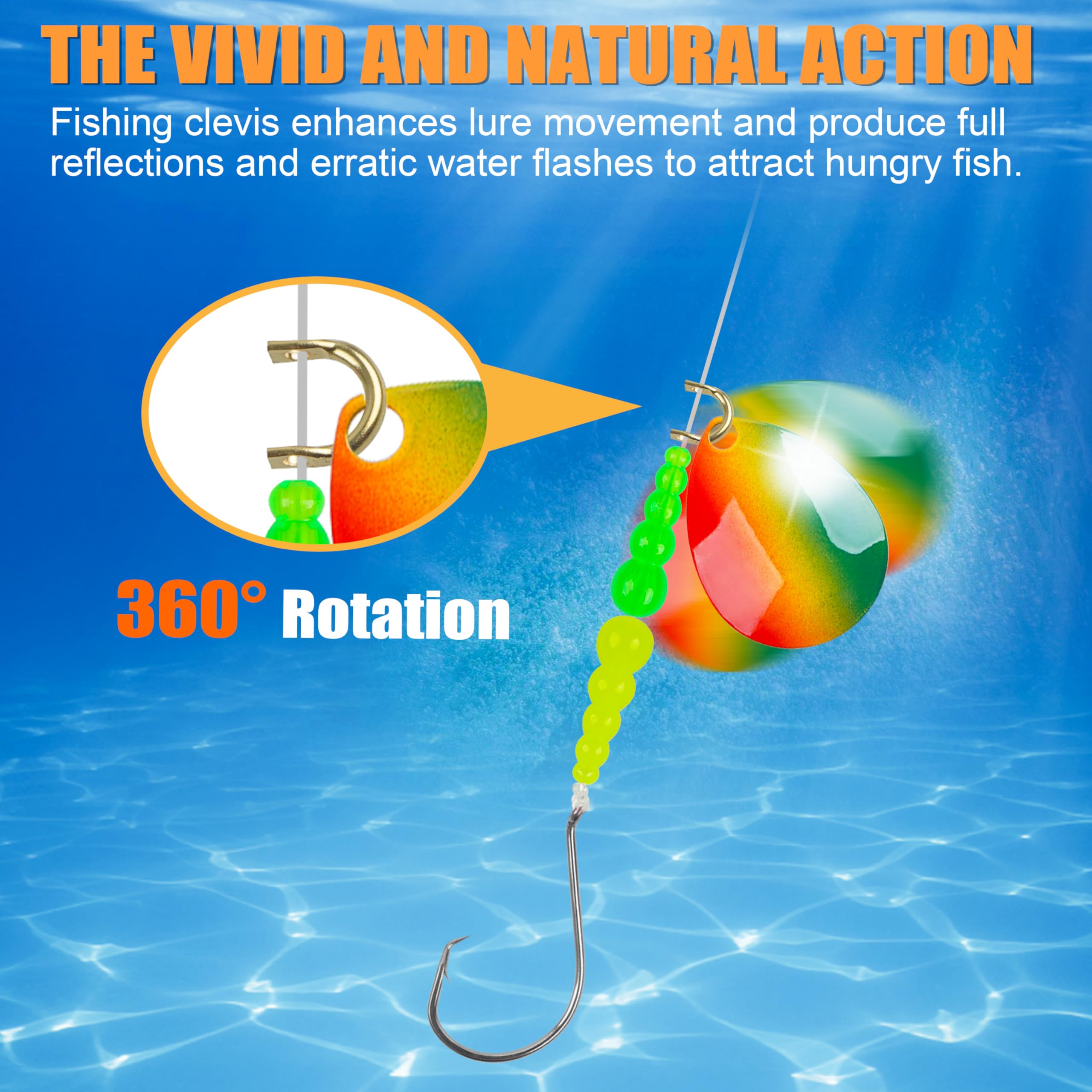 Gold folded clevises and white plastic clevises
