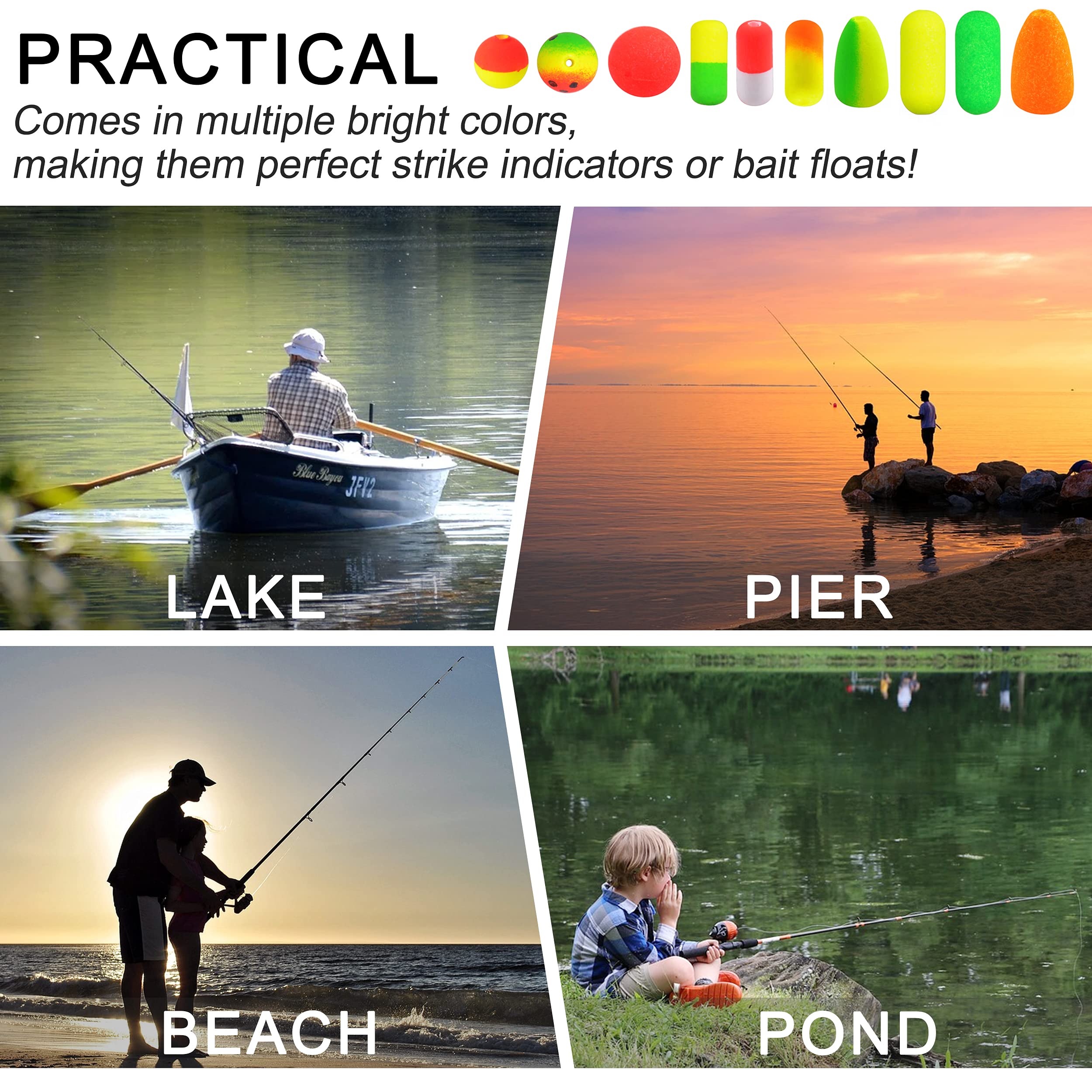Beads and floats arranged for rig making on beach, pier