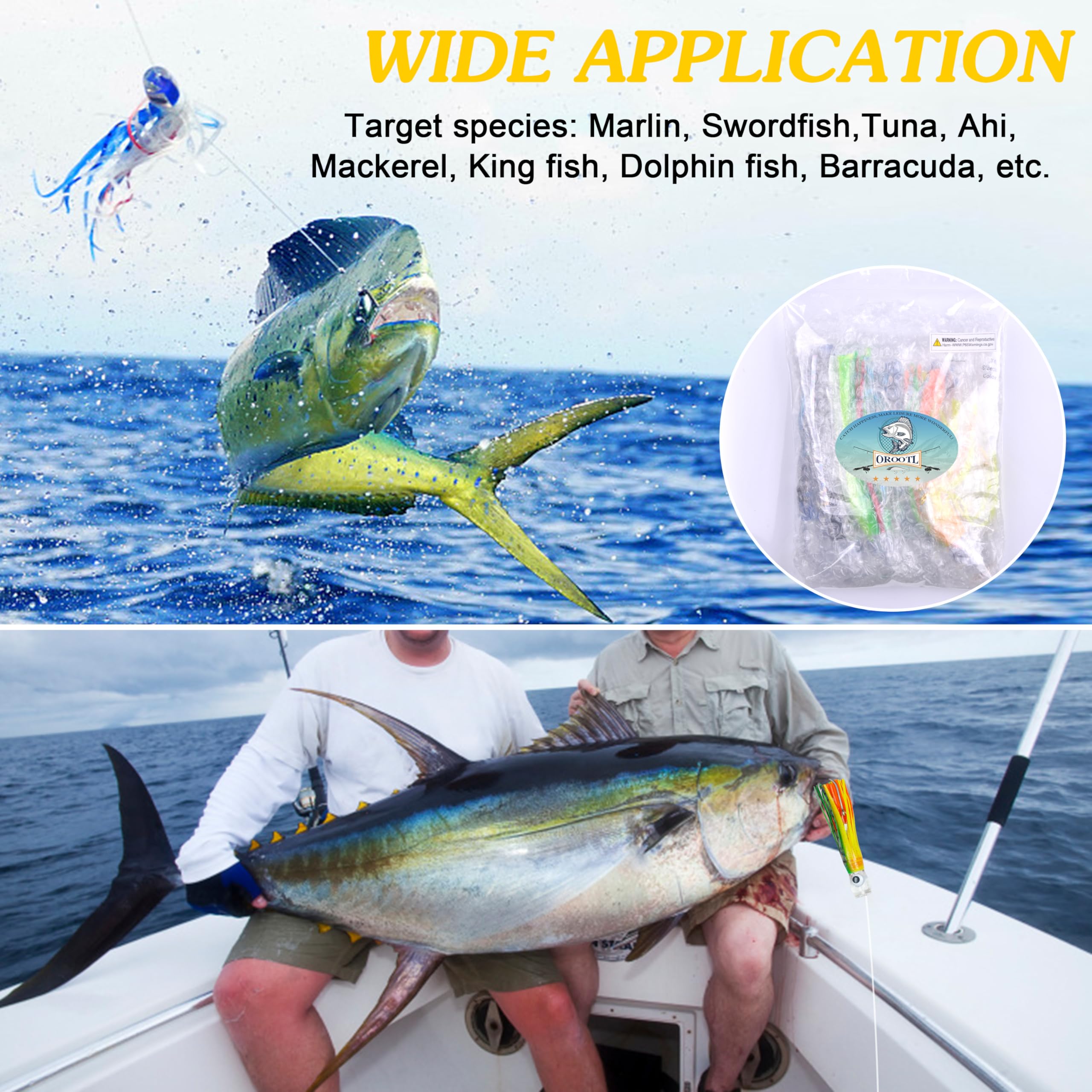 OROOTL saltwater lure premium rubber skirts resist wear and bites.