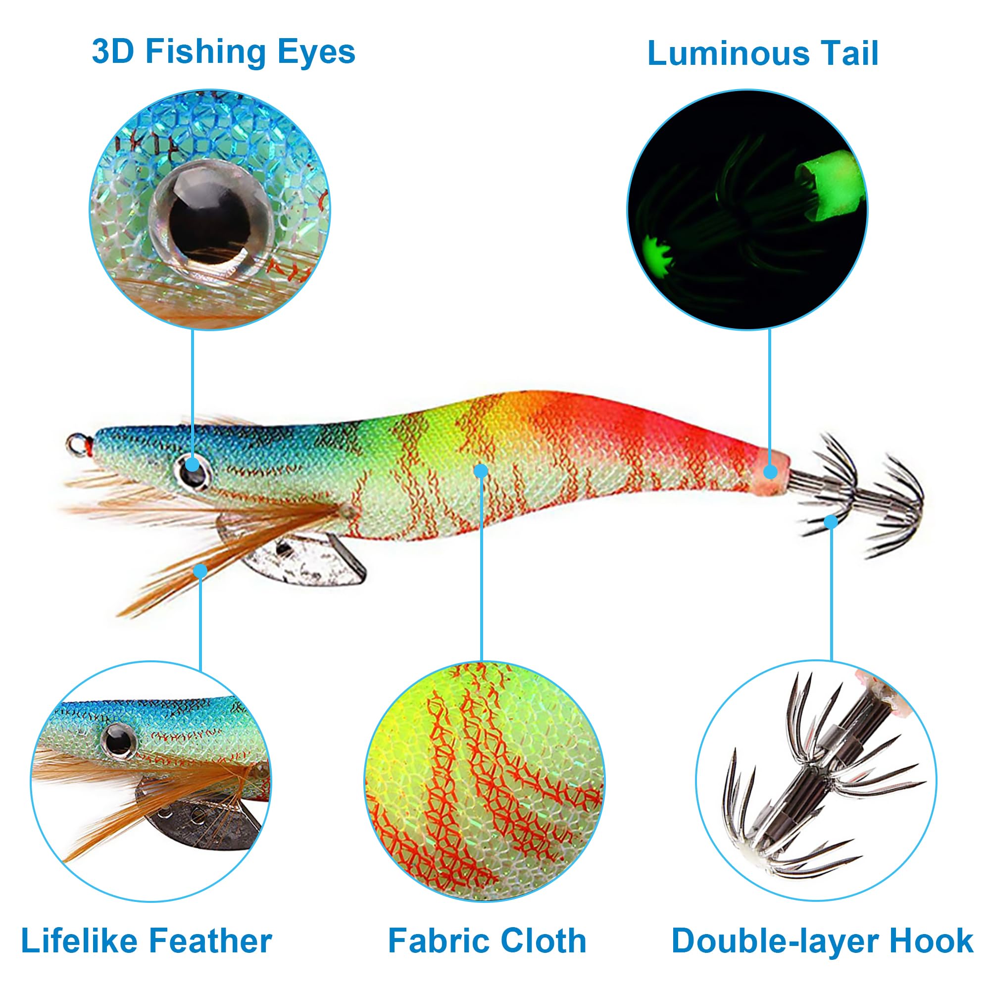 Close-up of squid jig hook and durable premium plastic body