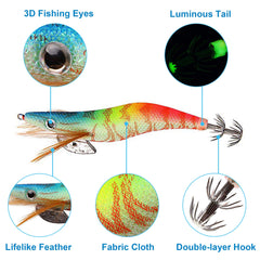 Close-up of squid jig hook and durable premium plastic body