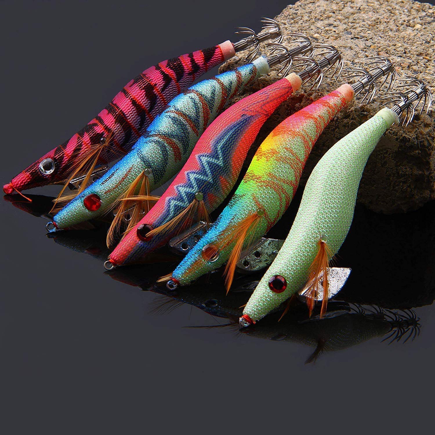Assorted colors of OROOTL squid jigs for saltwater fishing