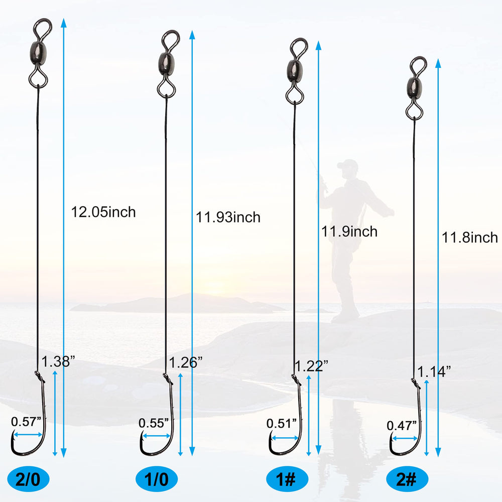 Hook sizes 2, 1, 1/0, 2/0 displayed on the rig