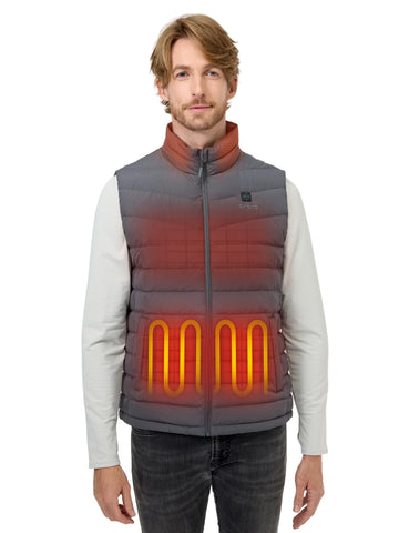 ORORO heated-down vest grey front view highlighting lightweight warmth