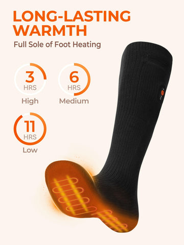 ORORO heated socks full-foot coverage in jet black for all-day warmth from toe to heel.