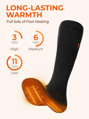 ORORO heated socks full-foot coverage in jet black for all-day warmth from toe to heel.