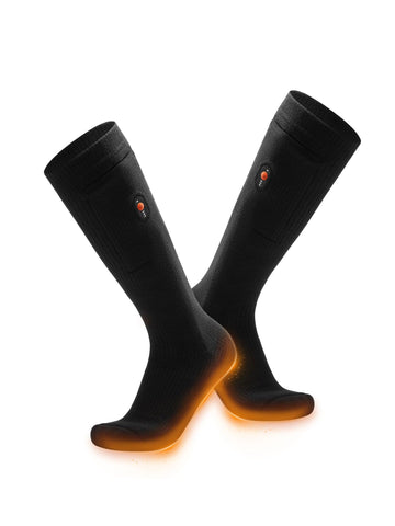 ORORO heated socks top view in jet black, showcasing slim warmth with comfortable knit.
