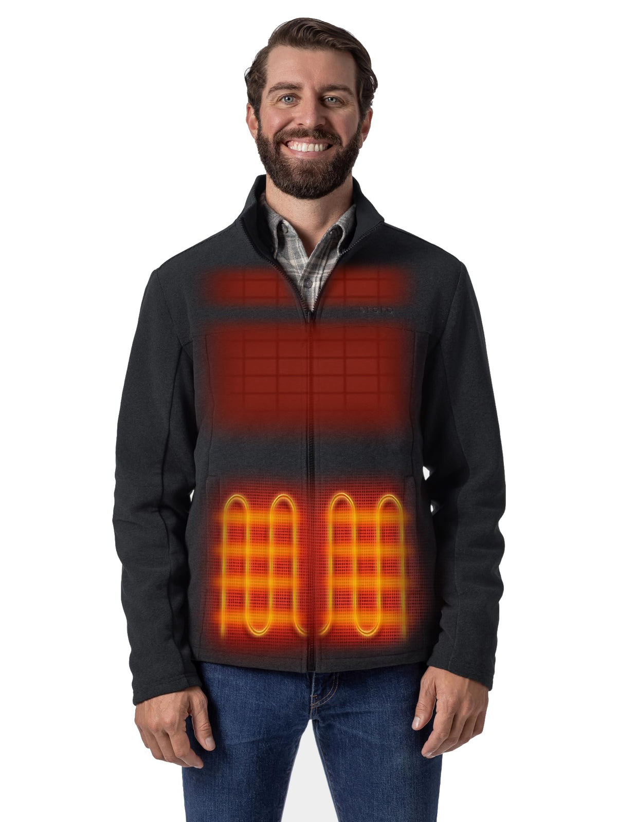 ORORO men's 4-zone heated fleece jacket front view for all-day warmth during outdoor activities