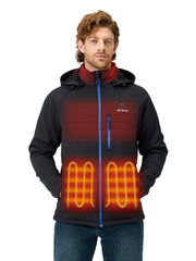ORORO heated jacket front view shows four-zone heat layout for core warmth.