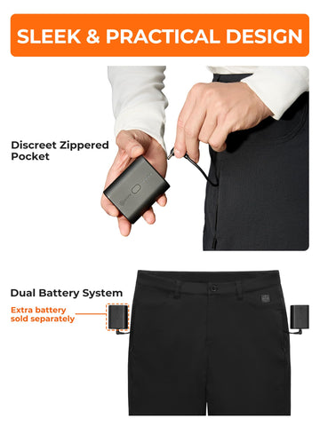 ORORO heated pants back pocket detail demonstrates secure storage during activities.