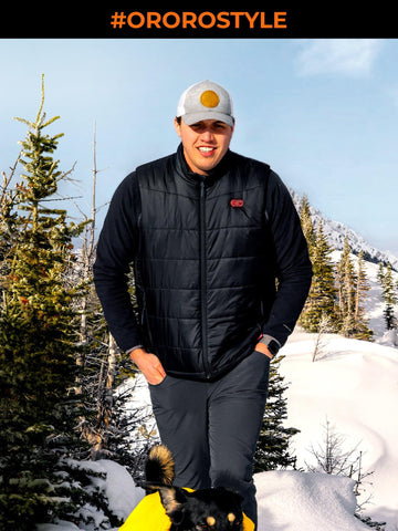 ORORO men's heated vest weather-resistant fabric close-up showcases durable material.