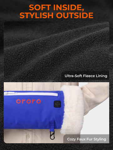 Blue ORORO hand warmer pouch shows zip pockets for essentials on the go.