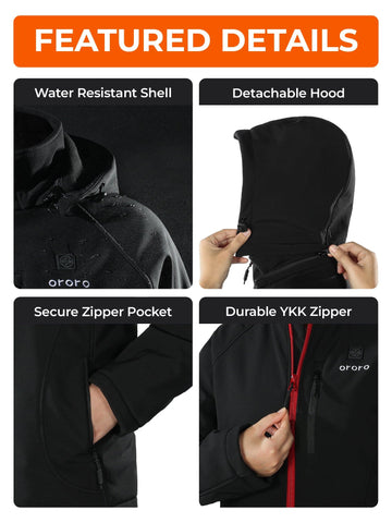 ORORO heated jacket water-resistant shell supports comfort in wind and drizzle.