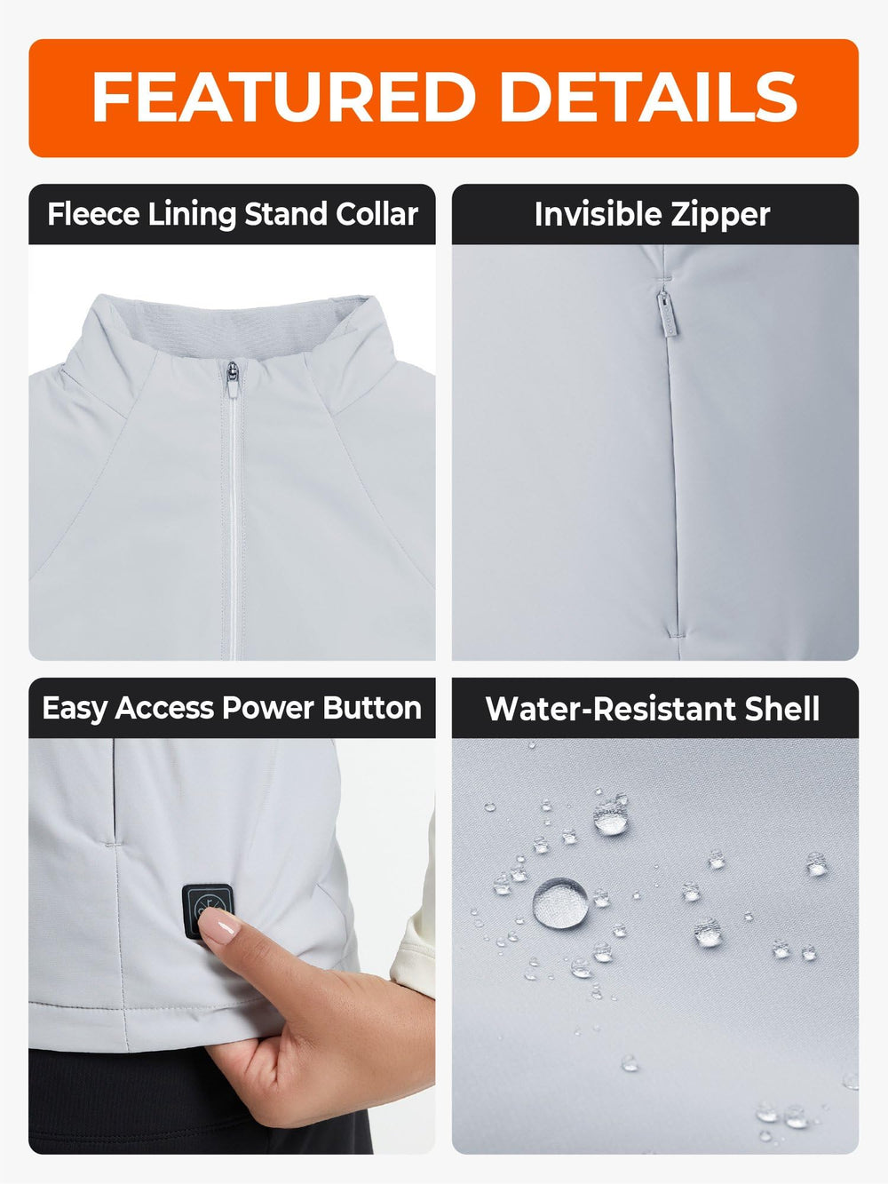 ORORO women's heated vest folded for packing shows ultralight layering.