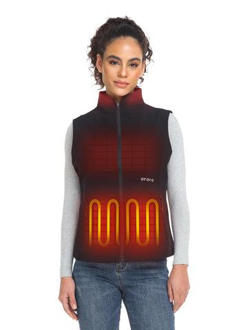 ORORO women's heated vest front view demonstrates lightweight warmth for outdoor activities.