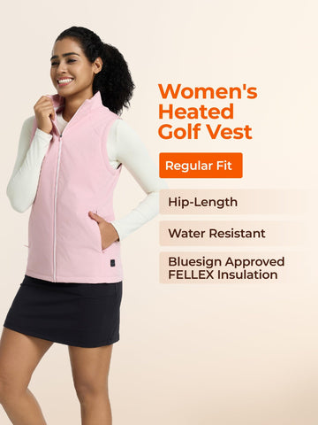 ORORO heated vest pink highlighting heat zones at hand pockets