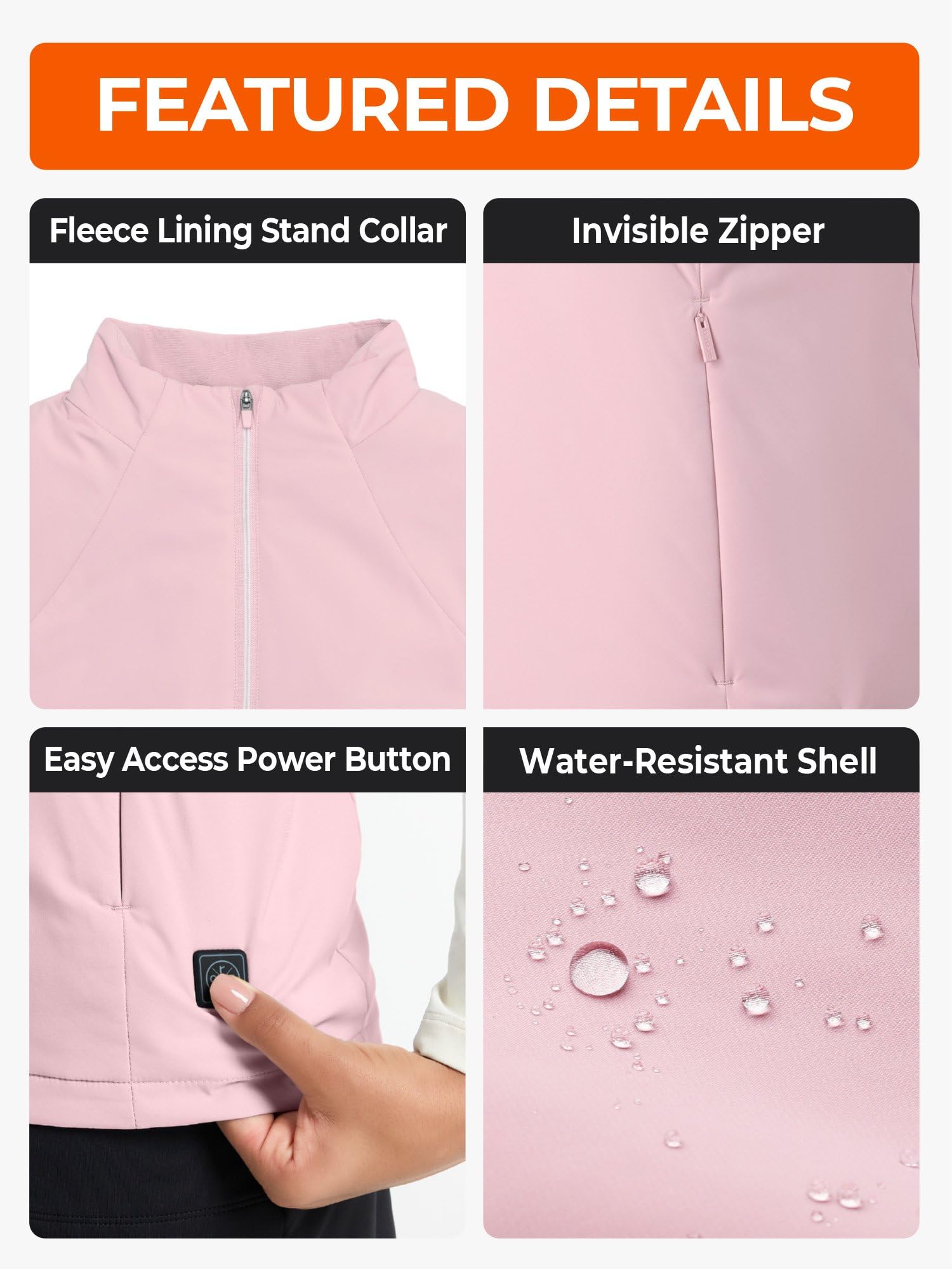 ORORO heated vest pink USB-C battery for easy recharging