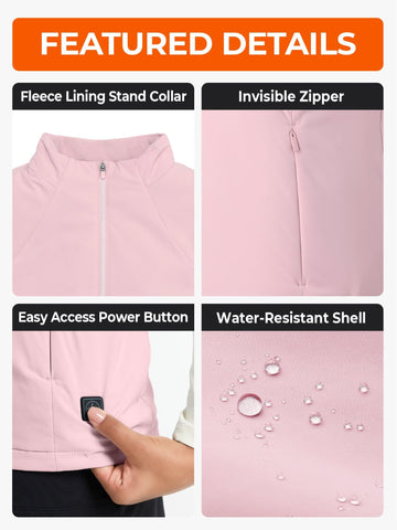ORORO heated vest pink USB-C battery for easy recharging