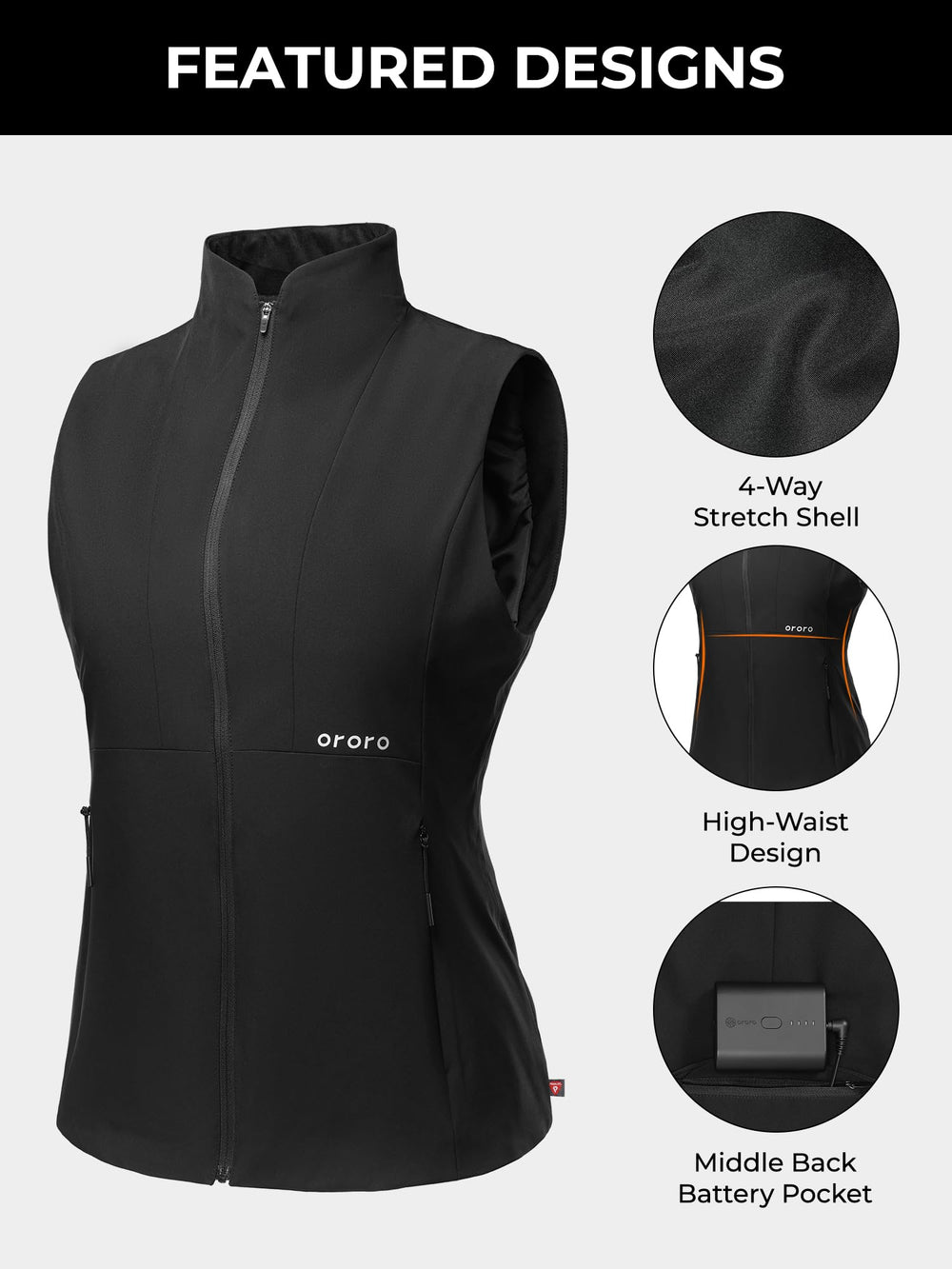 ORORO women's heated vest machine washable design for easy care after outdoor adventures.