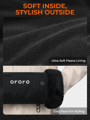 ORORO hand warmer with zip pockets and SlideLock clip for secure essentials